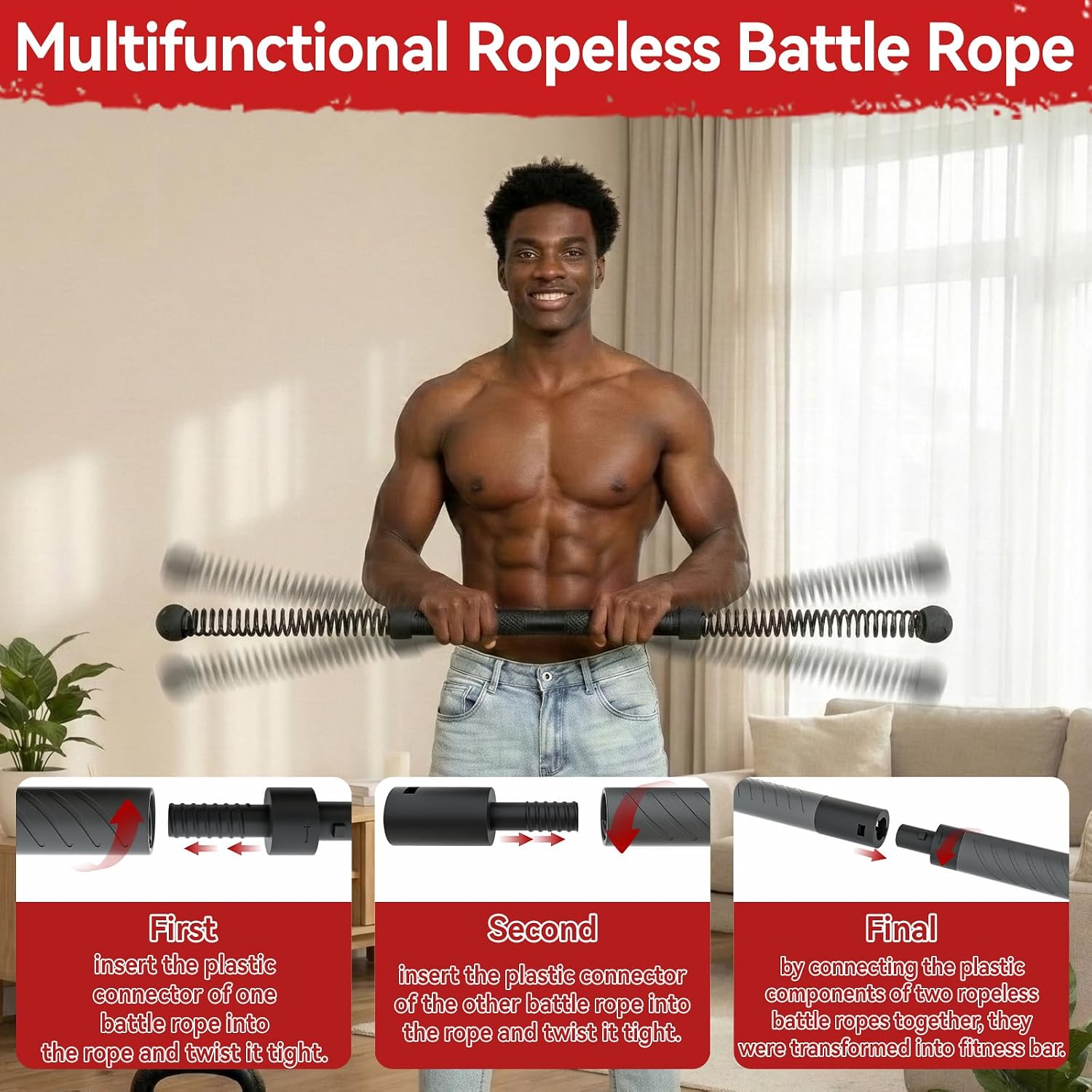 Home Gym Portable - 2-in-1 Cordless Battle Rope Power Twister